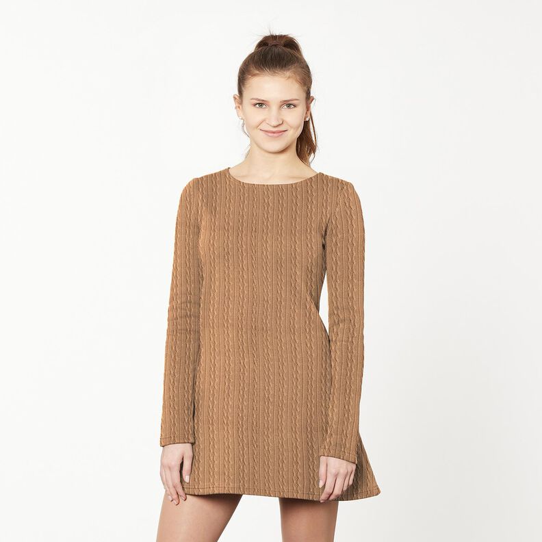 tessuto in maglia Motivo a treccia – marrone capriolo, image number 6