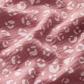 mussolina / tessuto doppio increspato Grande motivo leopardato – rosa antico scuro/bianco, 