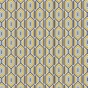 tessuto in cotone cretonne motivo rétro con esagoni – blu marino/giallo ocra, 