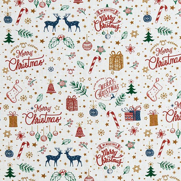 tessuto arredo mezzo panama Merry Christmas – naturale, image number 1