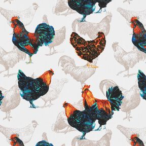 tessuto in cotone cretonne Galline – bianco/blu notte, 
