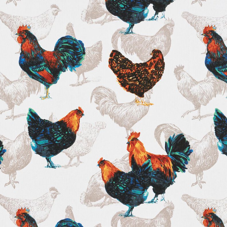 tessuto in cotone cretonne Galline – bianco/blu notte,  image number 1