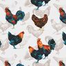tessuto in cotone cretonne Galline – bianco/blu notte,  thumbnail number 1