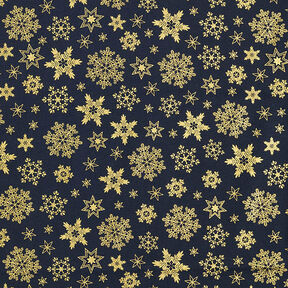 tessuto in cotone popeline Cristalli di neve – blu notte/oro, 