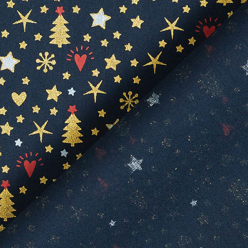 tessuto in cotone popeline Cuori e stelle – blu notte/oro, image number 4