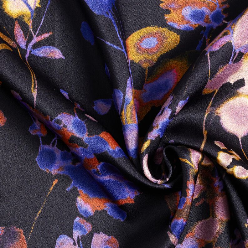Tessuto di viscosa Fiori ad acquerello Cupro – nero/lilla bluastro,  image number 3