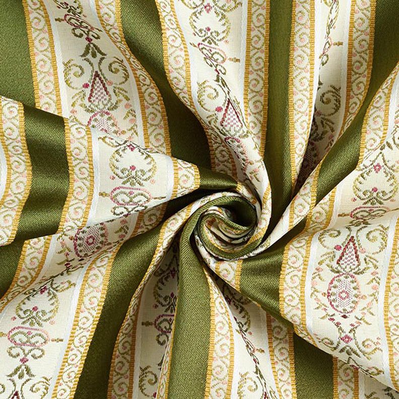 tessuto per arredi, jacquard, righe in stile Biedermeier – crema/verde oliva,  image number 4