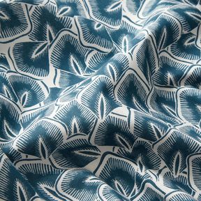 tessuto in cotone cretonne Foglie astratte – blu oceano/avorio, 