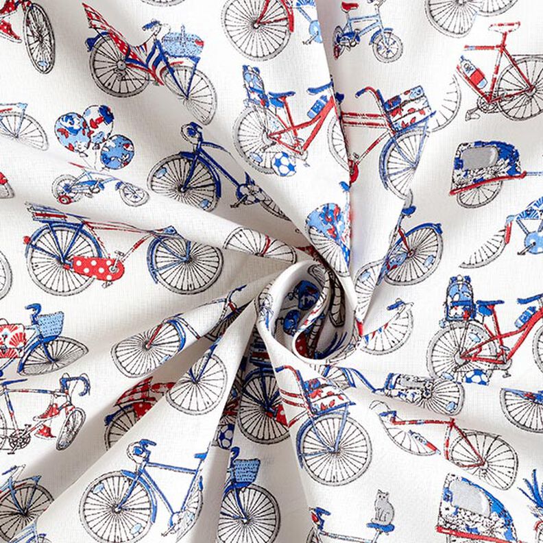 Tessuto in cotone Cretonne Biciclette retrò – bianco/blu,  image number 3