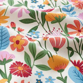 tessuto arredo mezzo panama Fiori variopinti – avorio/violetto pastello, 