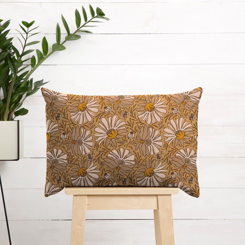 tessuto arredo mezzo panama grandi fiori – beige scuro/giallo curry, image number 6