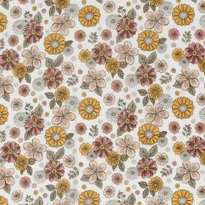 mussolina / tessuto doppio increspato Fiori retró – bianco, 