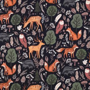 felpa garzata animali nella foresta stampa digitale | Poppy Fabrics – blu notte, 