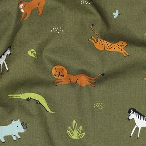 GOTS popeline di cotone animali della steppa | Poppy Fabrics – verde oliva scuro, 