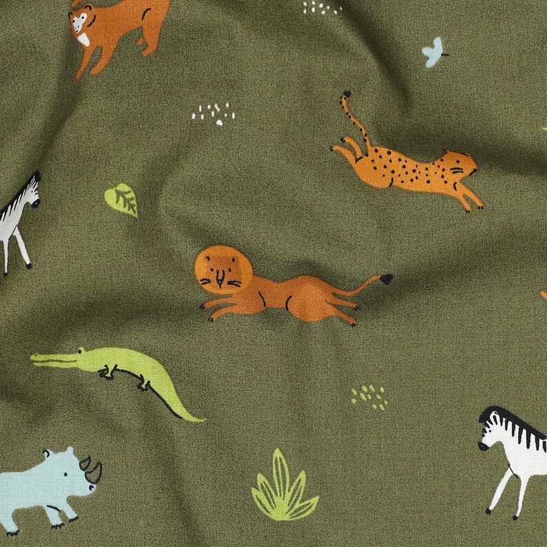 GOTS popeline di cotone animali della steppa | Poppy Fabrics – verde oliva scuro, image number 2