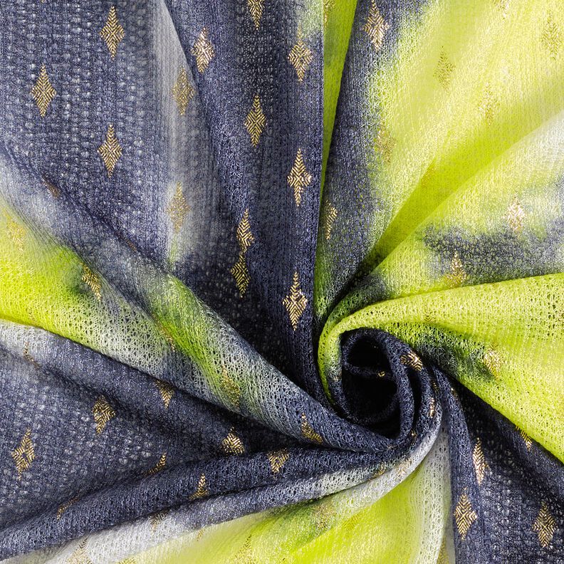 Batik di pizzo lavorato a maglia e rombi dorati – blu marino/giallo neon,  image number 3