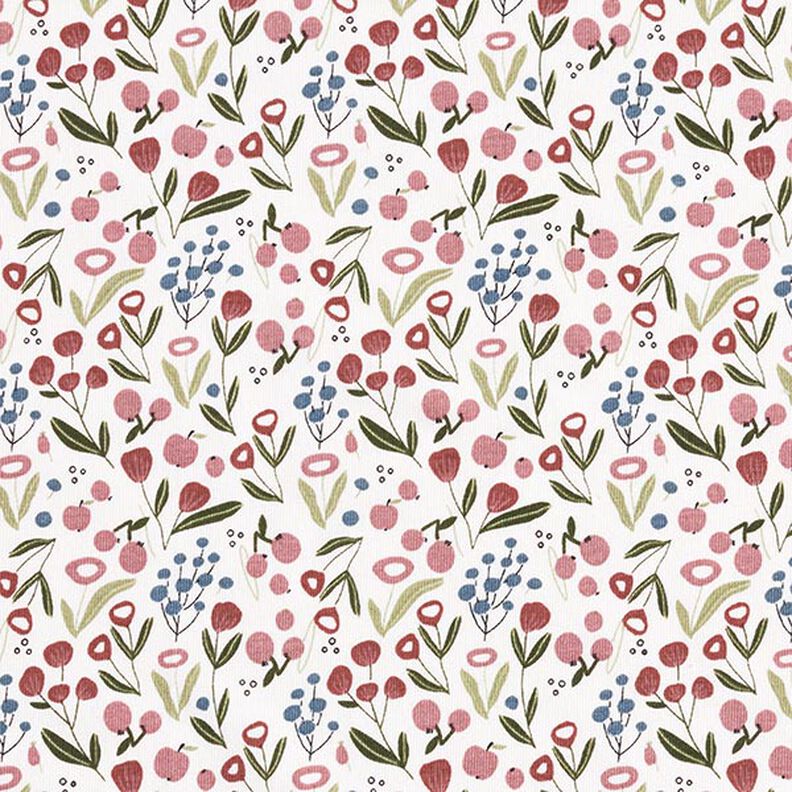 jersey di cotone prato fiorito con piccole mele – bianco lana,  image number 1