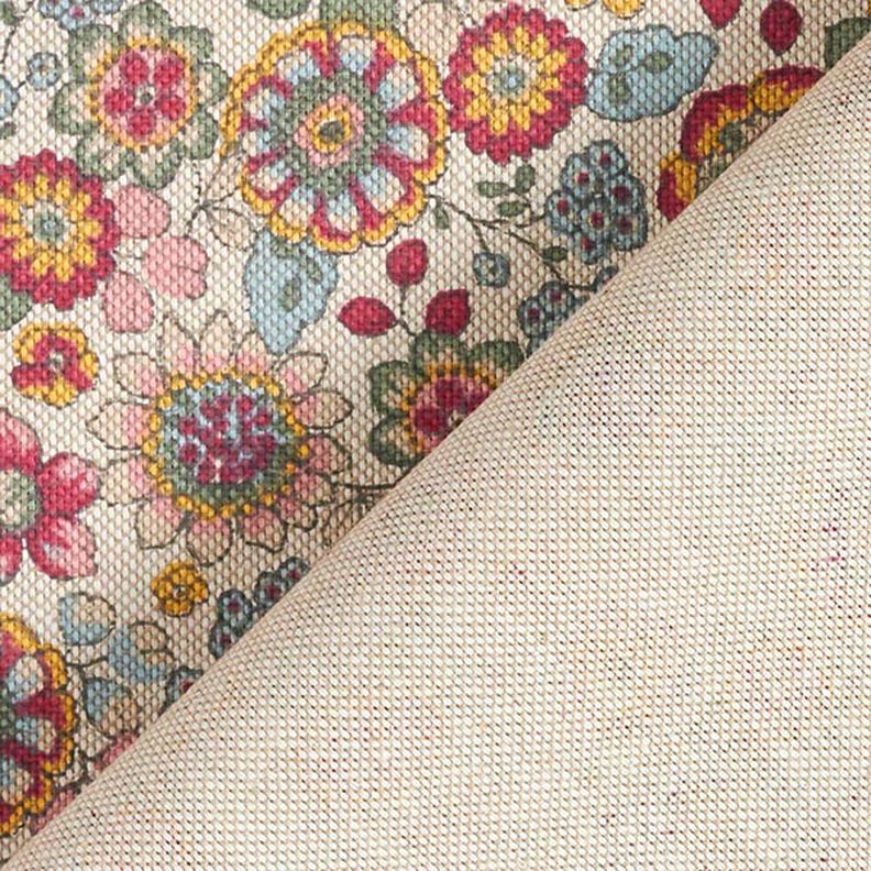 tessuto arredo mezzo panama grandi fiori   – naturale/pink,  image number 4