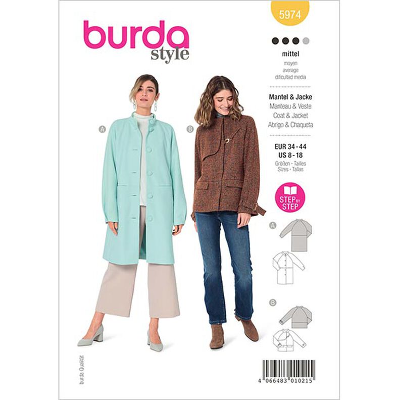 giacca / cappotto con maniche raglan e colletto alto | Burda 5974 | 34-44,  image number 1