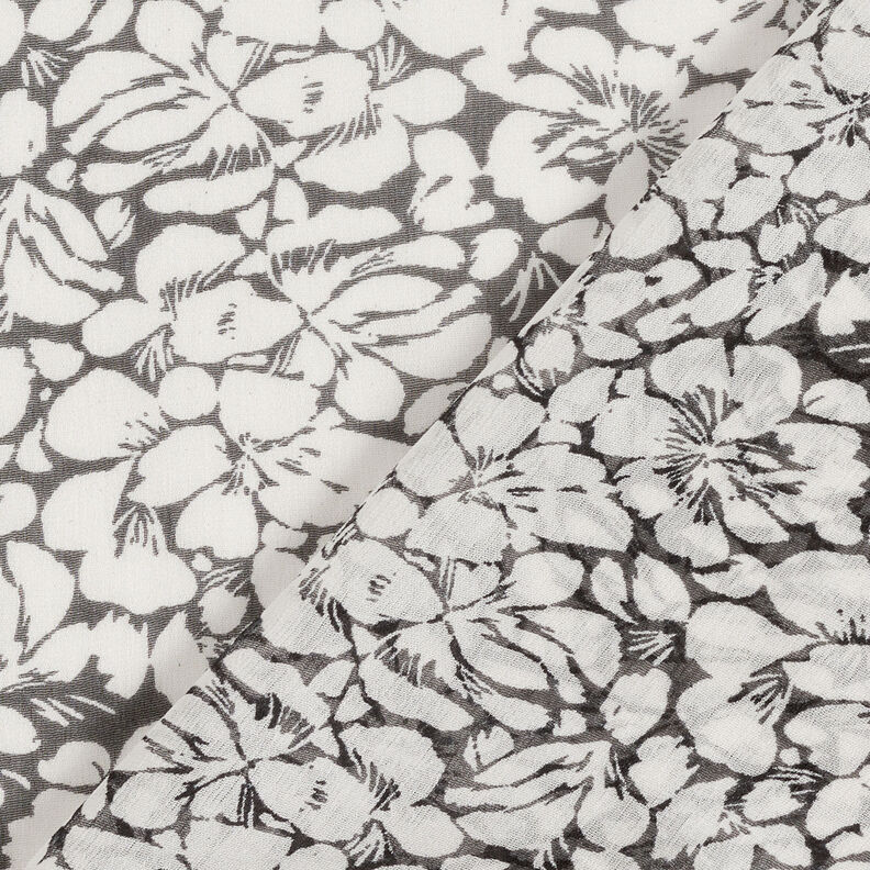 Chiffon increspato con ornamenti floreali – bianco/nero,  image number 4