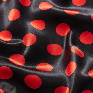 satin di poliestere, grandi pois – nero/rosso, 