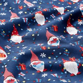 tessuto in cotone popeline Gnomi di Natale – blu marino/rosso, 