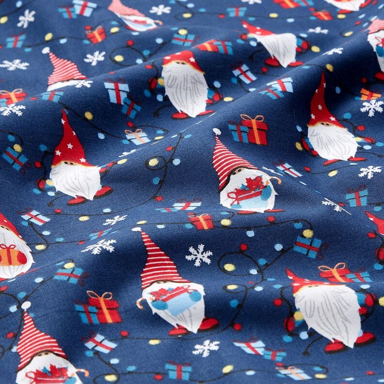 tessuto in cotone popeline Gnomi di Natale – blu marino/rosso, image number 2