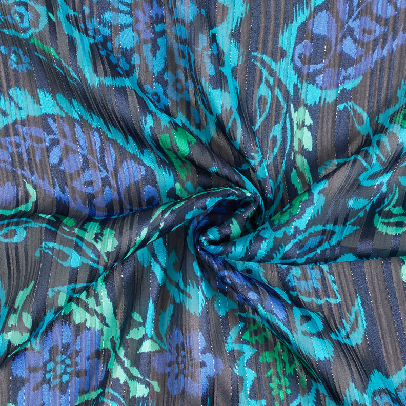Fiori Paisley a righe glitterate in raso di chiffon – turchese/nero,  image number 4