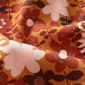 Fiori geometrici in popeline di cotone – giallo curry/marrone scuro, 