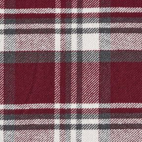 Tessuto per cappotto con retro in pelliccia quadrettato – rosso Bordeaux/grigio ardesia, 