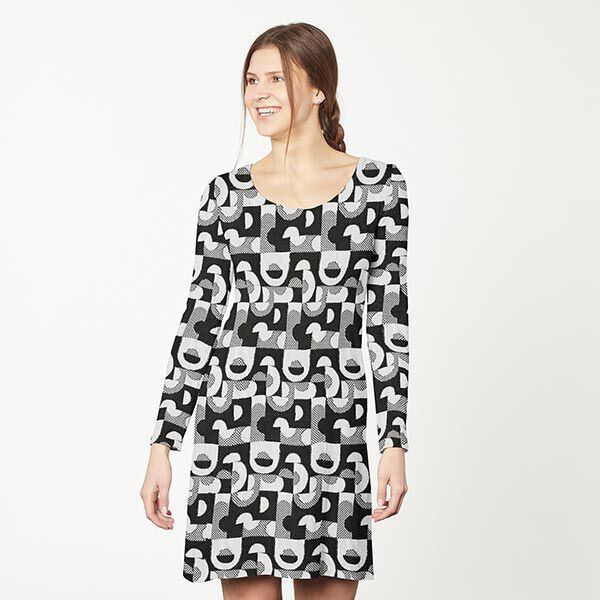 jersey jacquard, motivi geometrici e quadri – nero/bianco, image number 5