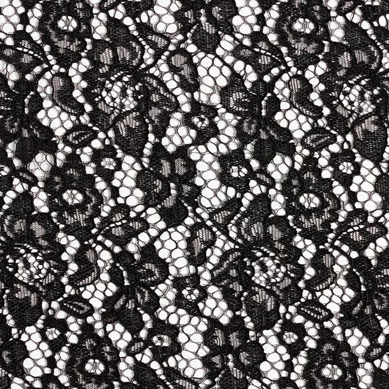 tessuto in pizzo con bordo a smerlo su entrambi i lati, fiori – nero,  image number 1