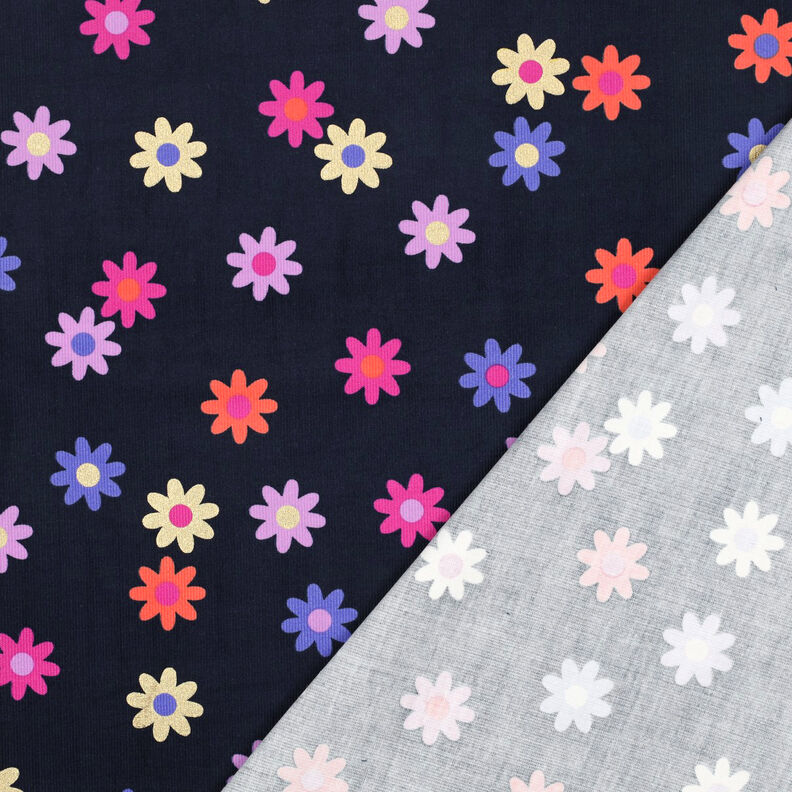 velluto a costine Fiori con stampa glitterata | Poppy Fabrics – blu marino, image number 4