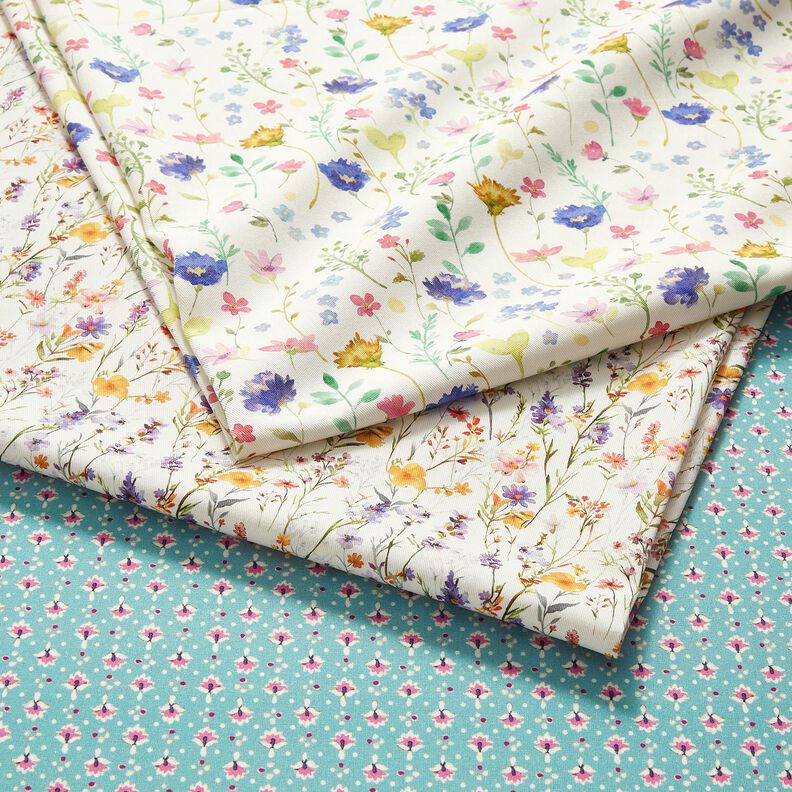 tessuto arredo tessuto spinato in cotone Fiori di campo – avorio/lilla bluastro, image number 5