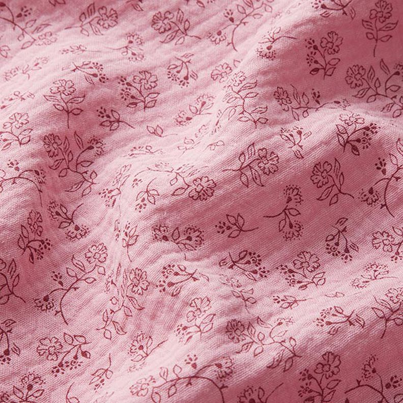 mussolina / tessuto doppio increspato piccoli tralci di fiori – rosa,  image number 2