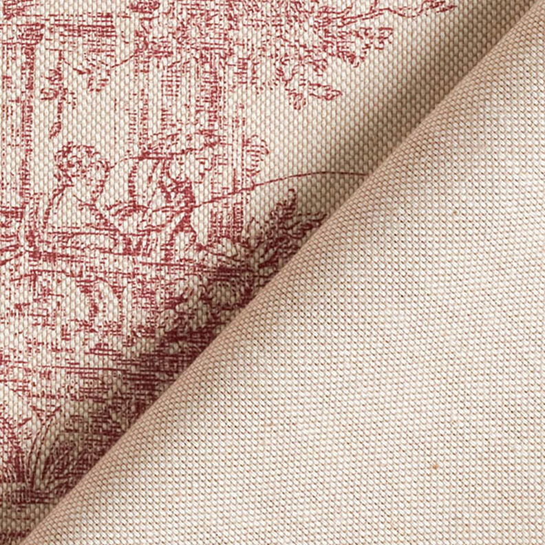 tessuto arredo mezzo panama Toile de Jouy classica – rosso carminio/naturale,  image number 4