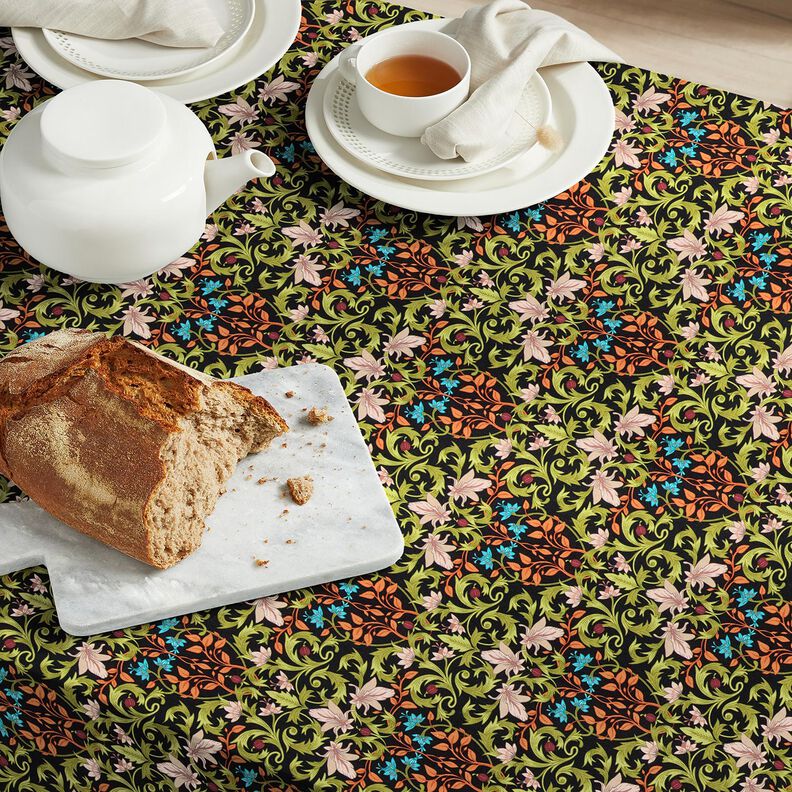 tessuto arredo mezzo panama Ornamenti di foglie &ndash; nero/pino,  image number 6