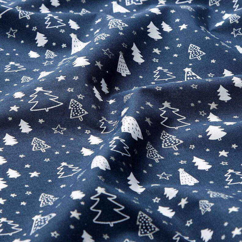 tessuto in cotone popeline Piccoli alberi di Natale – blu marino/bianco, image number 2