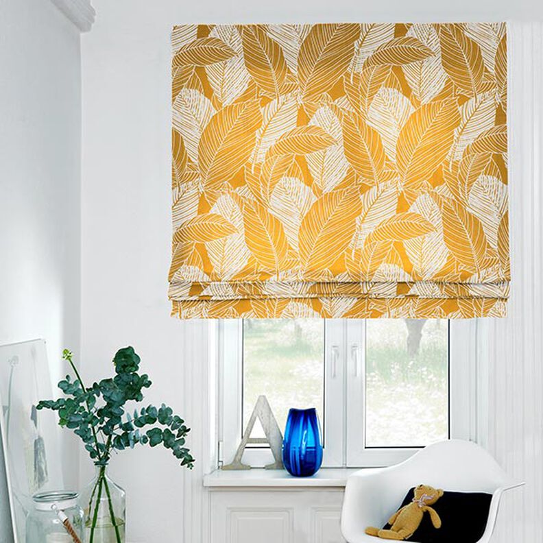 tessuto arredo tessuti canvas grandi foglie – giallo curry, image number 7