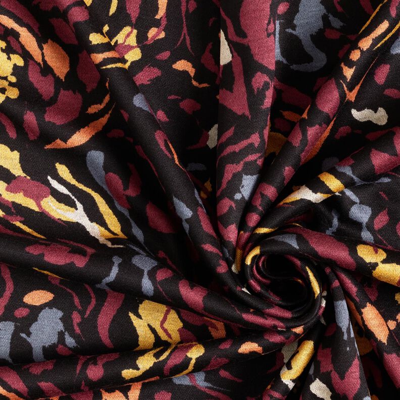 jersey di viscosa Macchie di colore astratte – nero/rosso Bordeaux, image number 3