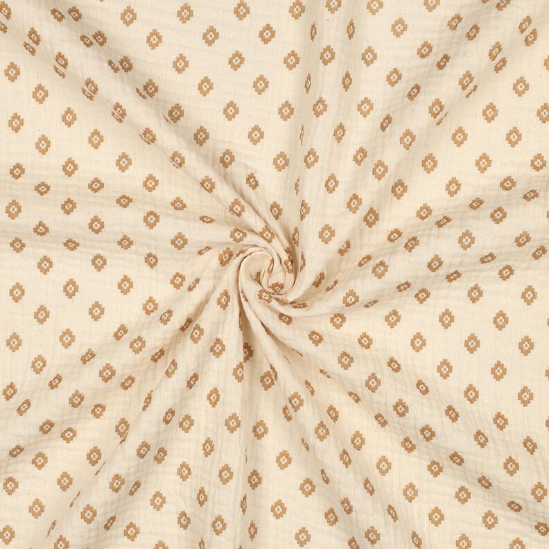 GOTS mussolina / tessuto doppio increspato Motivo a rombi Boho  | Poppy Fabrics – crema/cannella,  image number 3