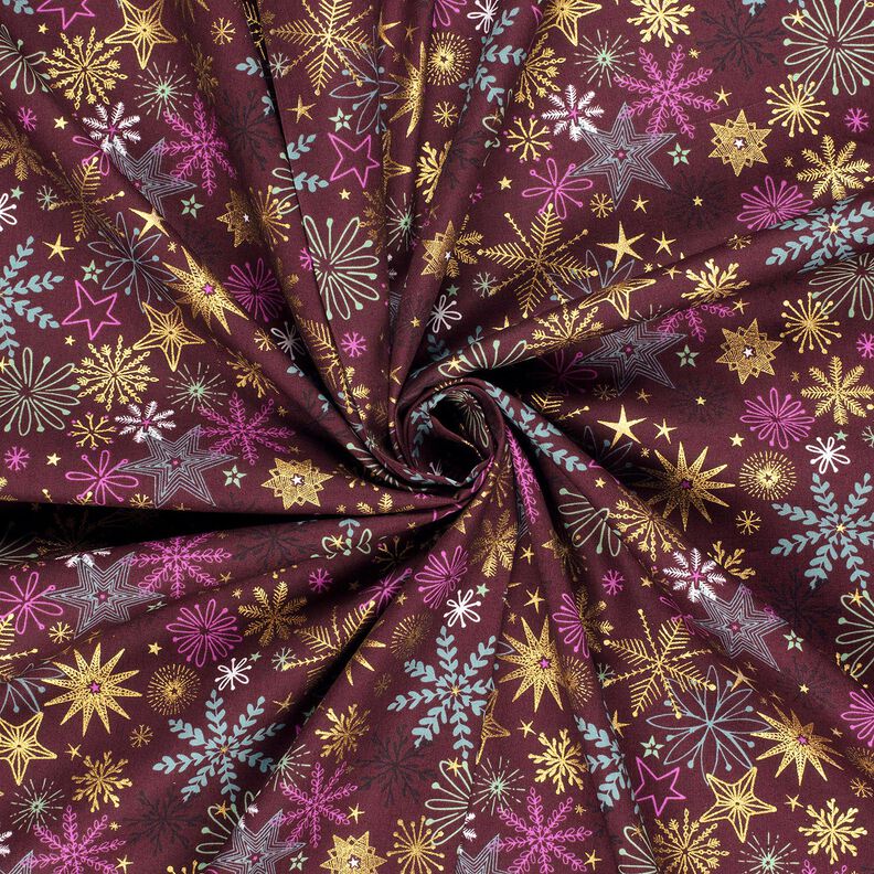 tessuto in cotone popeline Mix di stelle – rosso Bordeaux/oro, image number 3