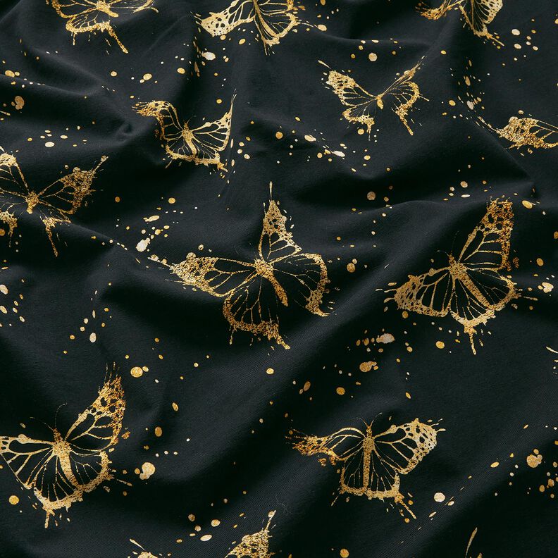 jersey di cotone Farfalle dorate | Glitzerpüppi – nero,  image number 2