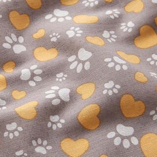 tessuto arredo tessuti canvas Zampine e cuori – greige/giallo curry, 