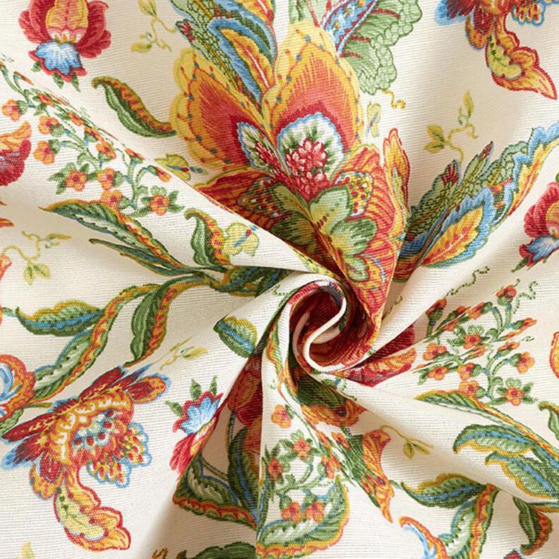 tessuto arredo tessuto canvas ornamenti floreali orientali 280 cm – naturale/verde,  image number 3