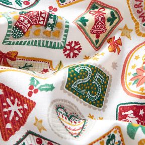 tessuto in cotone popeline immagini di Natale – bianco/rosso carminio, 