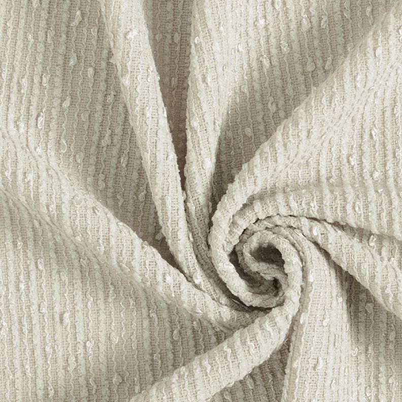 Tessuto ad effetto righe bouclé e paillettes – mandorla,  image number 1
