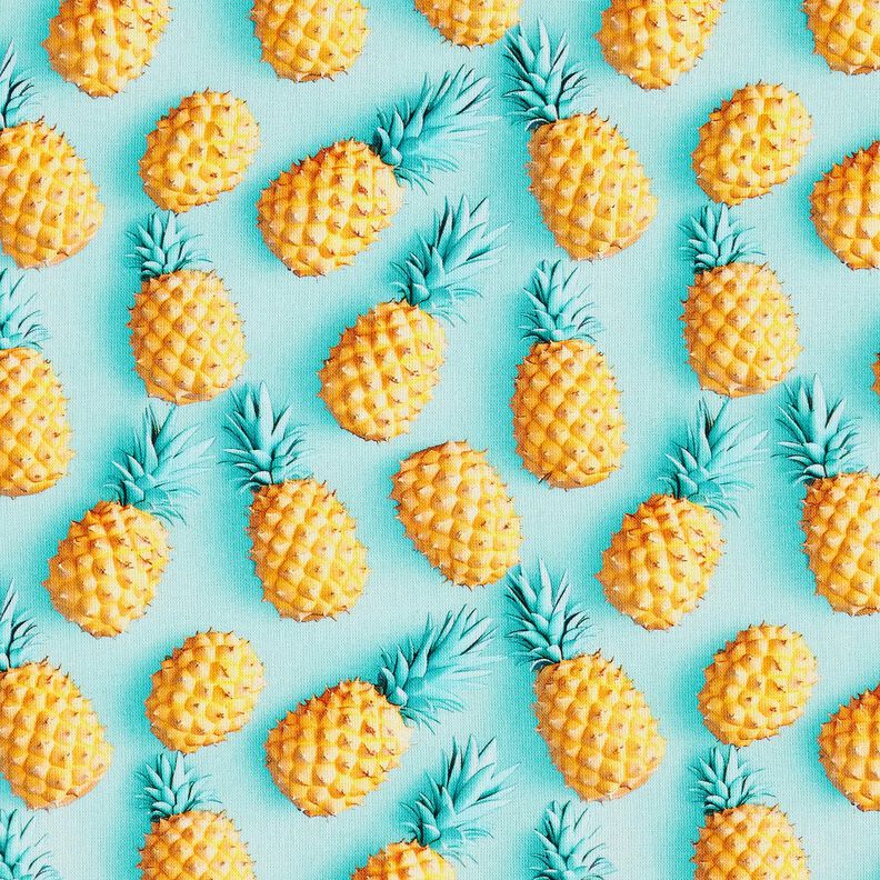 tessuto in cotone popeline ananas – azzurro/giallo, image number 1