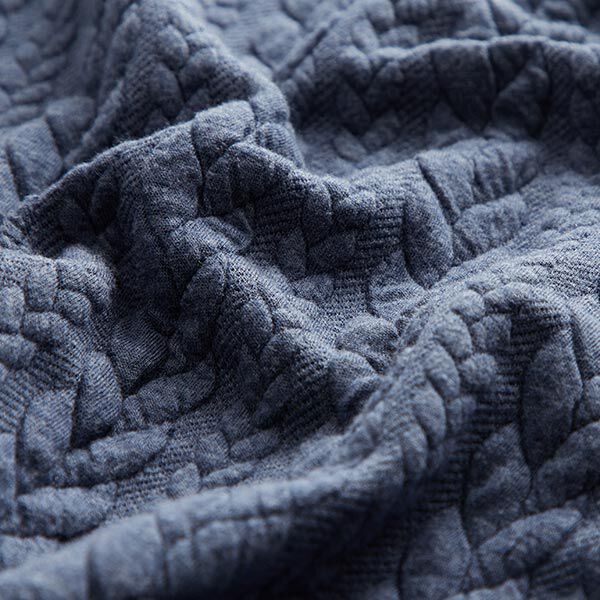 Jersey jacquard, cloqué, motivi a treccia – colore blu jeans,  image number 2