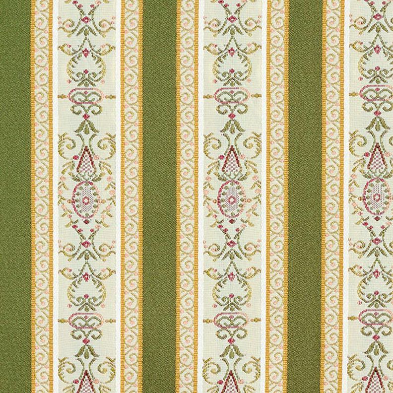 tessuto per arredi, jacquard, righe in stile Biedermeier – crema/verde oliva,  image number 1